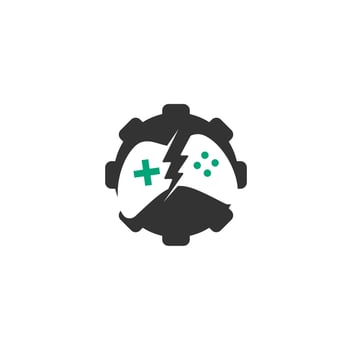 Game with Gear logo template vector. Joystick design Icon. GEAR GAME logo vector