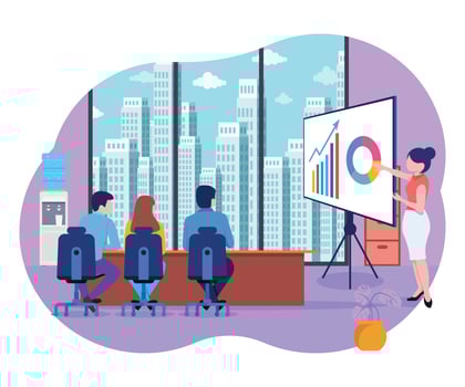 Female employee giving presentation vector