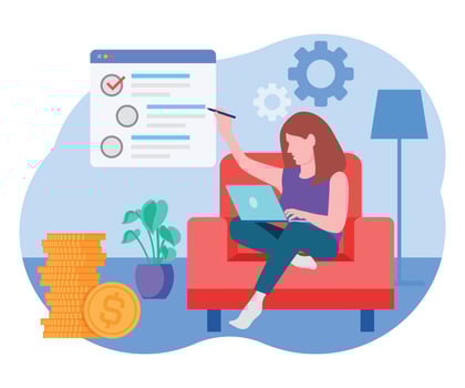 Female Investor analyzing profit vector