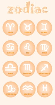 Collection of zodiac signs, simple white line art icons cute pastel color art. Flat vector illustration containing horoscope symbols. Easy to used to decorate.