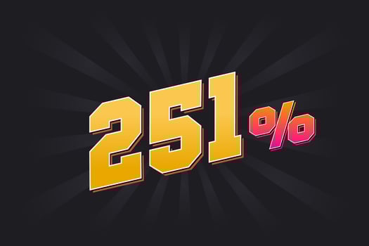 251 discount banner with dark background and yellow text. 251 percent sales promotional design. vector