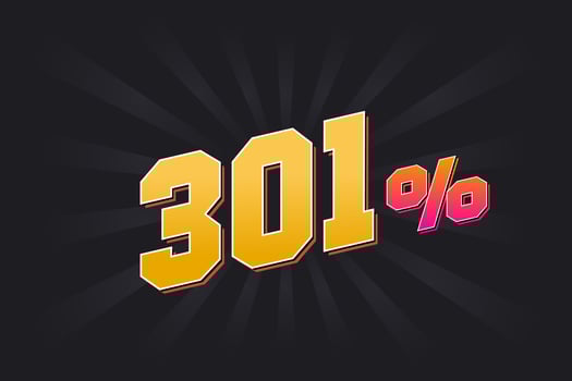 301 discount banner with dark background and yellow text. 301 percent sales promotional design. vector