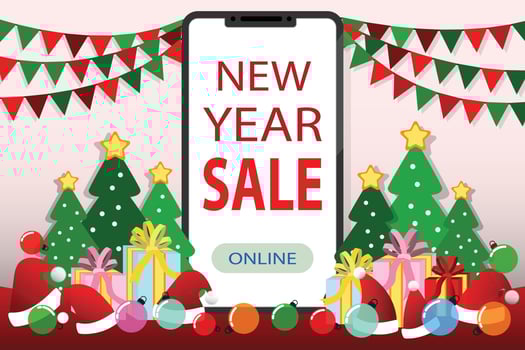 Christmas sale, New year sale, Santa claus on mobile phone with text BIG SALE gift, snow, star, Christmas tree, design for web banner, poster, Christmas invitation card and new year festival. vector