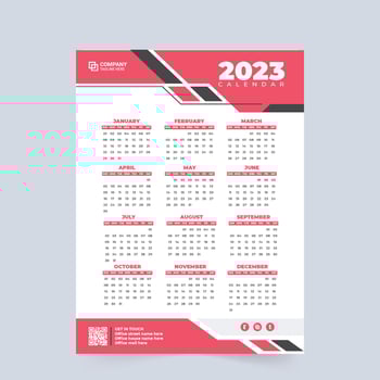 2023 calendar design with red and yellow colors. Office stationery and wall calendar decoration with digital shapes. Business annual calendar template vector. The week starts on Sunday. vector