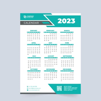 Digital 2023 calendar design with blue colors. Minimal calendar decoration for business and office. Weekend desk and wall calendar design with abstract shapes. 2023 New year calendar template vector. vector