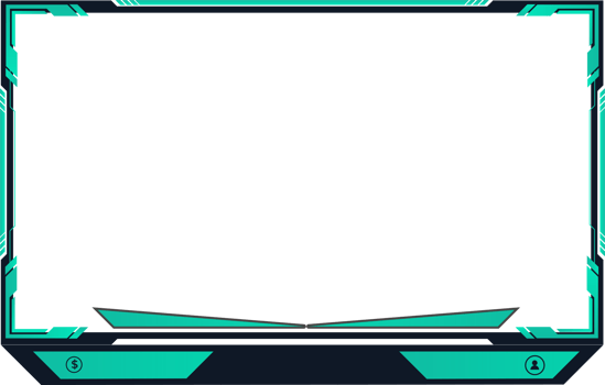 Futuristic gaming overlay PNG for screen panels with a colorful border. Live streaming overlay decoration for online gamers. Green Live stream overlay design image with offline screen section.