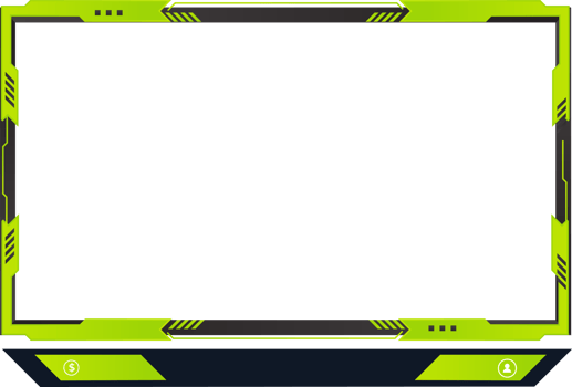 Live broadcast screen panel PNG with green color. Online gaming frame decoration with borders. Live streaming overlay PNG on transparent background. Futuristic screen border design for online gamers.