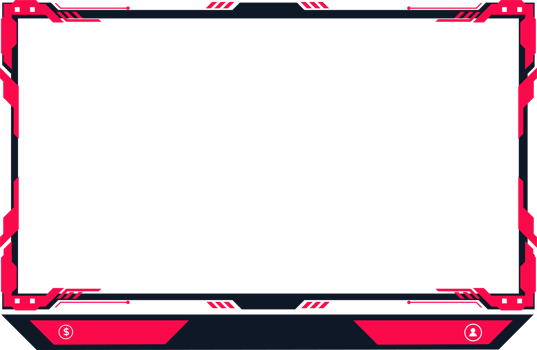 Futuristic gaming overlay image with abstract shapes. Modern gaming overlay and online screen panel PNG on a transparent background. Live streaming overlay and broadcast border design with red color.