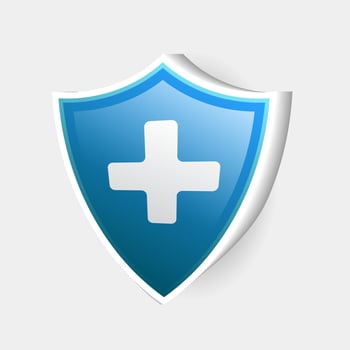3d blue medical health protection shield with cross. Healthcare medicine protected steel guard concept symbol vector