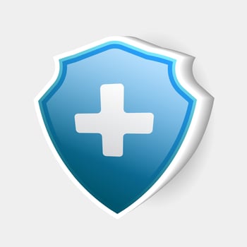 3d blue medical health protection shield with cross. Healthcare medicine protected steel guard concept symbol vector