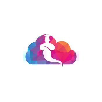 Graduate Genie cloud shape concept logo. Genie Logo Design. Magic Fantasy genie concept logo. vector