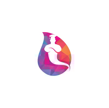 Graduate Genie drop shape concept logo. Genie Logo Design. Magic Fantasy genie concept logo. vector