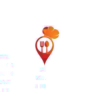 Chef Hat with Point Logo Design. Restaurant chef location positioning map logo navigation GPS icon. vector