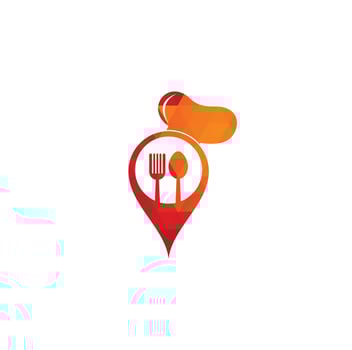 Chef Hat with Point Logo Design. Restaurant chef location positioning map logo navigation GPS icon. vector