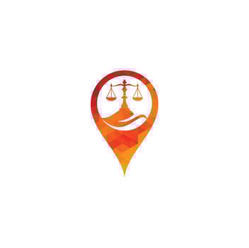Leaf and law map pin shape concept logo design template. Green Scales logo concepts. Law firm with Leaf logo vector