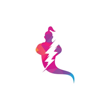 Thunder bolt Genie Logo Design. Magic Fantasy genie concept logo. vector