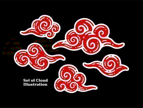 set illustration of clouds in China vintage design vector