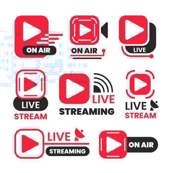 Live Stream Youtube Logo On Air Icon Badge Set vector