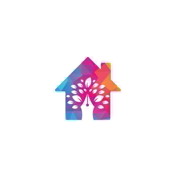 Pen tree home shape concept logo design template. Pen Tree Leaf Creative Business Logo Design vector