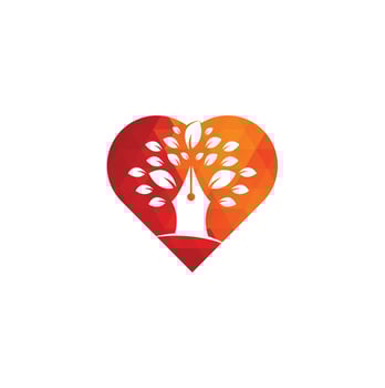 Pen tree heart shape concept logo design template. Pen Tree Leaf Creative Business Logo Design vector