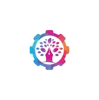 Pen tree gear shape concept logo design template. Pen Tree Leaf Creative Business Logo Design vector