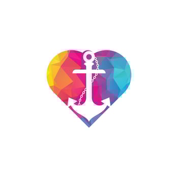 Anchor with rope heart shape logo design template. vector