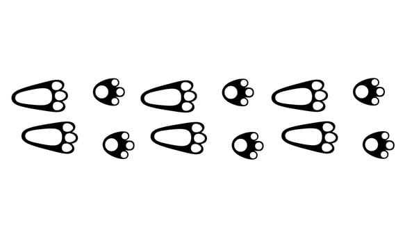 Vector silhouette of a rabbit trail on a white background. Footprint of jumping rabbit in black rabbit pattern. Great for animal trail logos