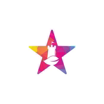 Castle and leaf star shape concept logo design. Tower and eco symbol or icon. Nature Castle logo designs concept vector