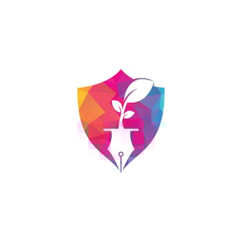 Leaf and pen logo design. Education and writer community Logo. vector