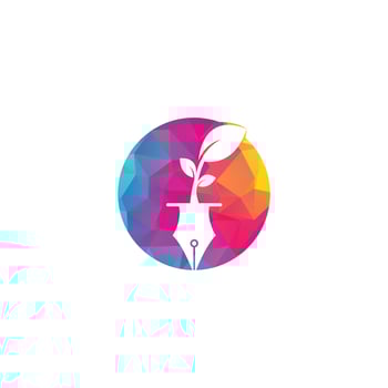 Leaf and pen logo design. Education and writer community Logo. vector