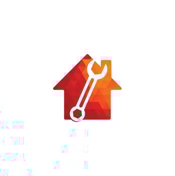 wrench home shape concept logo design template vector. Wrench repair logo icon with swoosh graphic element vector