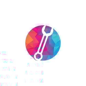 wrench logo design template vector. Wrench repair logo icon with swoosh graphic element vector