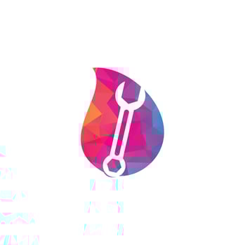 wrench drop shape concept logo design template vector. Wrench repair logo icon with swoosh graphic element vector
