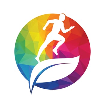 Green leaf runner logo concept design. Physiotherapy treatment concept vector design.
