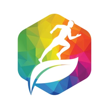 Green leaf runner logo concept design. Physiotherapy treatment concept vector design.