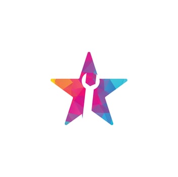 wrench star shape concept logo design template vector. Wrench repair logo icon with swoosh graphic element vector