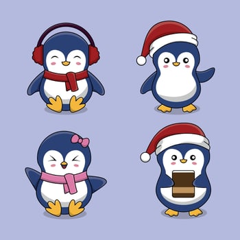 Cute penguin mascot with Christmas theme vector