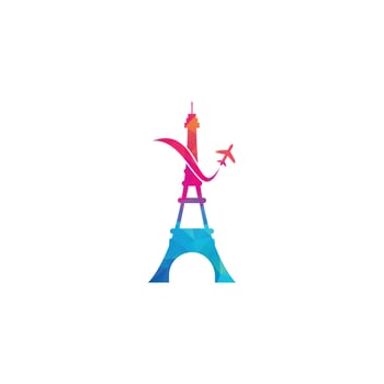 France Travel Logo. Paris eiffel tower with plane for travel logo design vector