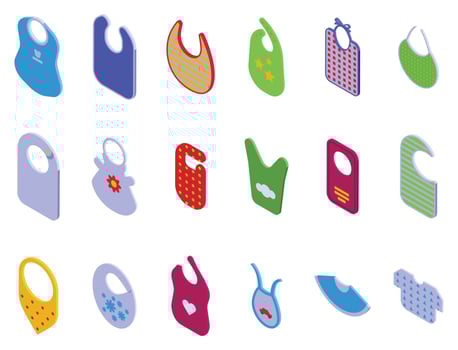 Bib icons set isometric vector. Baby boy vector