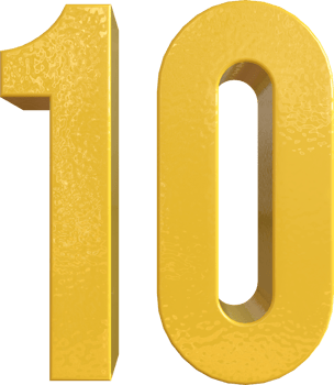 Number Ten, 10 Yellow 3D Text Render png