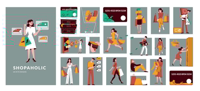 Shopaholic Flat Composition vector