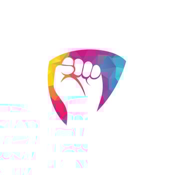 Fist hand power logo. Protest strong fist raised fight logo vector