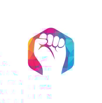 Fist hand power logo. Protest strong fist raised fight logo vector