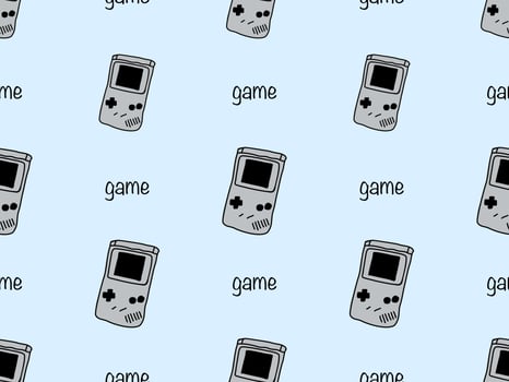 Game cartoon character seamless pattern on blue background vector