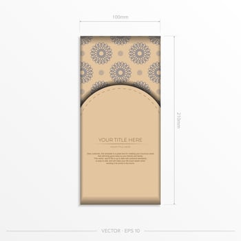 Preparing an invitation with a place for your text and abstract patterns. Vector Template for print design postcards in Beige colors with mandala patterns.