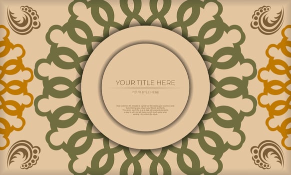Postcard design with Greek patterns. Beige banner template with luxury ornaments and place for your logo. vector