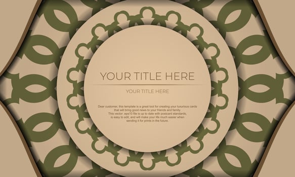 Template for postcard print design with Greek patterns. Beige vector banner with luxury ornaments and place for your text and logo.