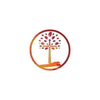 Church logo. Christian church cross praying tree logo. Christian Sword Church Cross logo design. vector