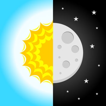 Moon and Sun icon. Day night vector illustration. Moon and sun logo. Day night simple sign.
