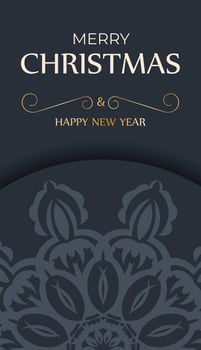 Holiday card Merry Christmas and Happy New Year in dark blue with vintage blue pattern vector